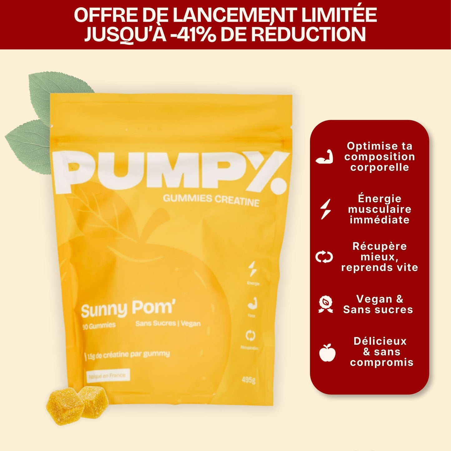 Pack 3 mois - Pumpy Creatine Gummies - Sunny Pom'