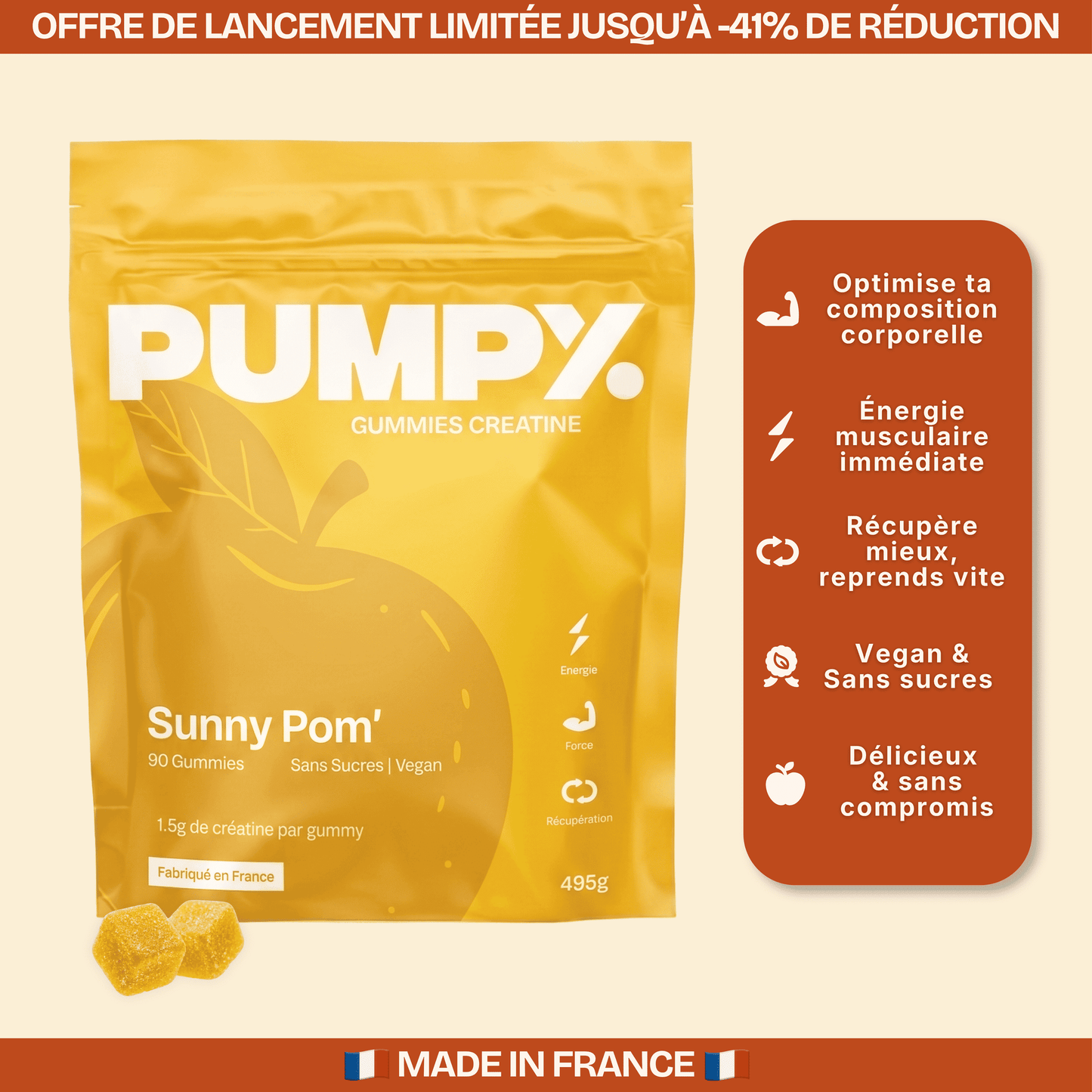 Pack 2 mois - Pumpy Creatine Gummies - Sunny Pom'